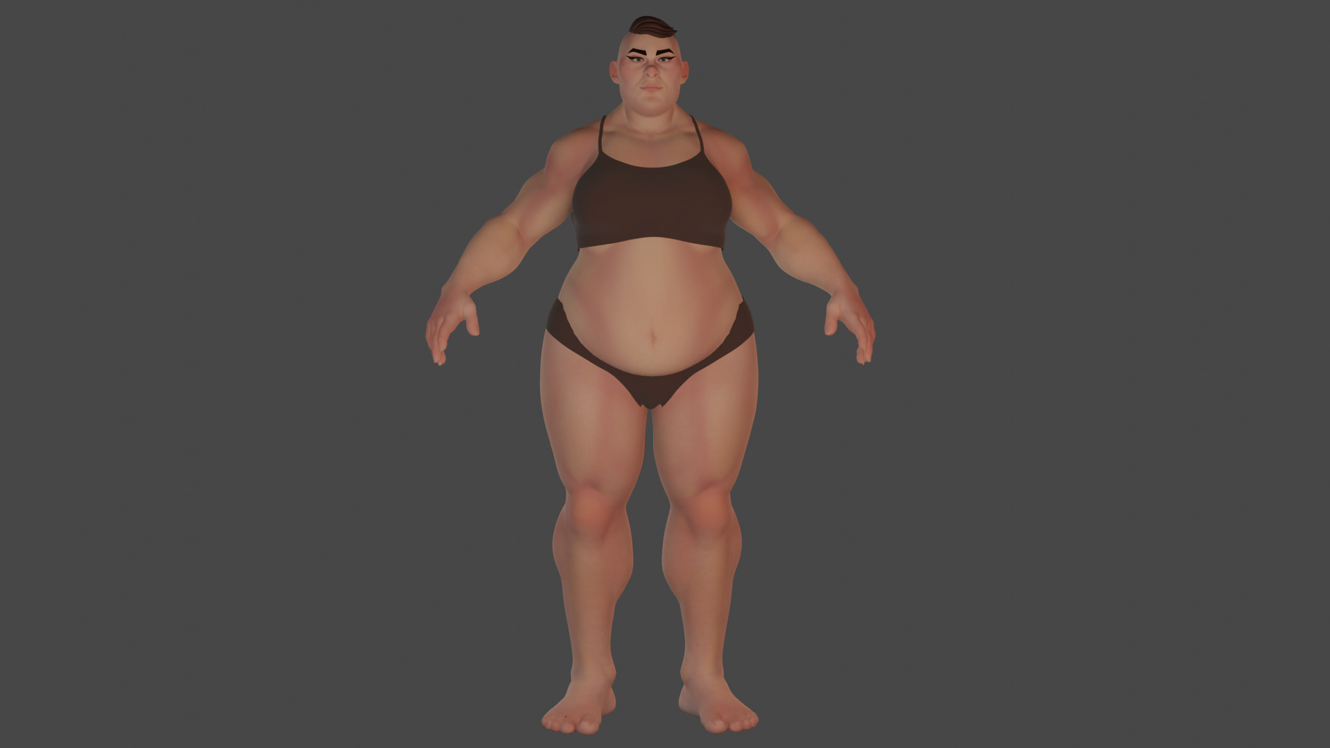 Cartoon fat female character base mesh Low-poly 3D model Low-poly 3D model_2