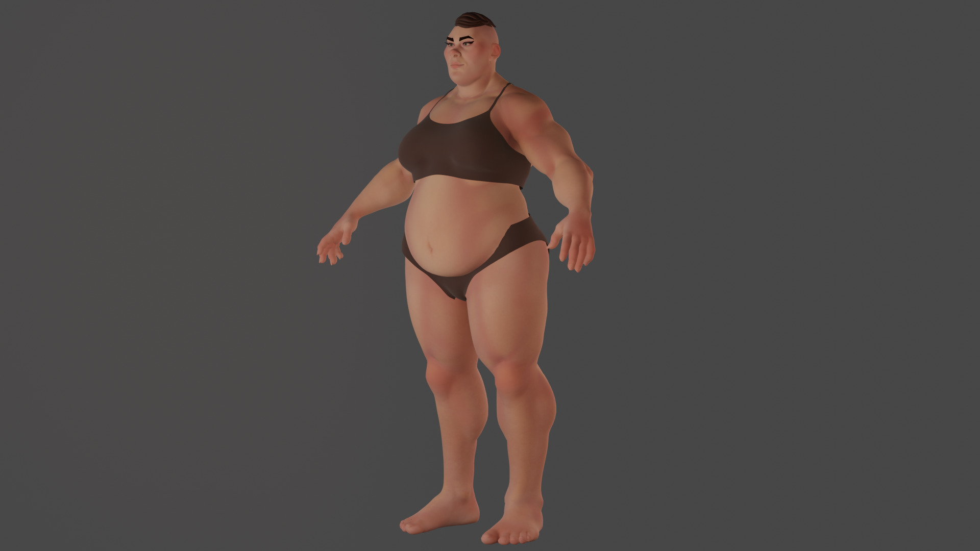 Cartoon fat female character base mesh Low-poly 3D model Low-poly 3D model_5