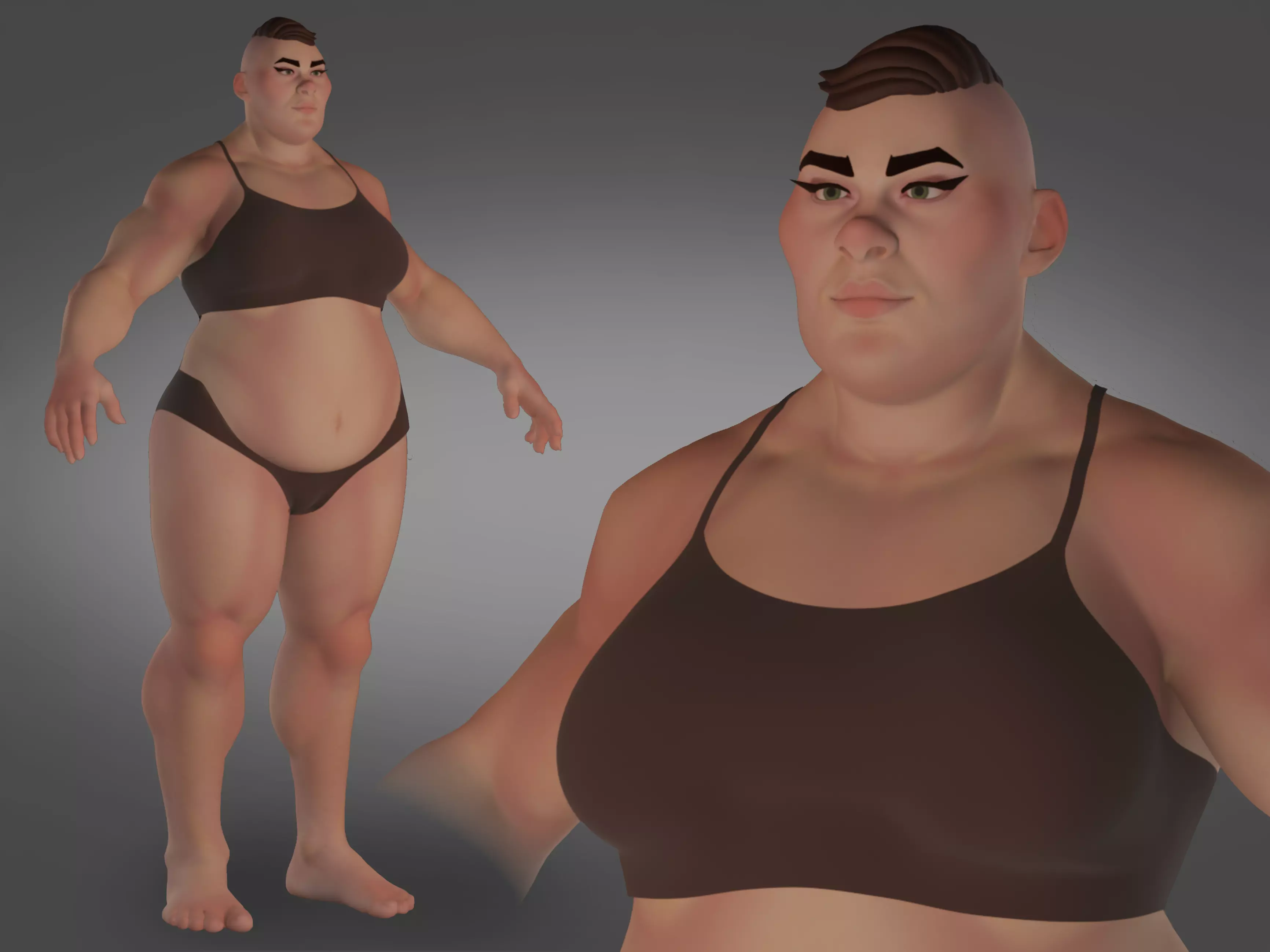 Cartoon fat female character base mesh Low-poly 3D model Low-poly 3D model_0