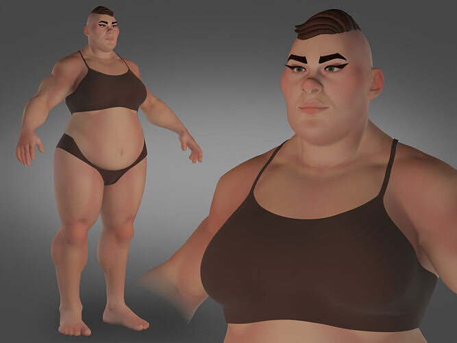 Cartoon fat female character base mesh Low-poly 3D model Low-poly 3D model