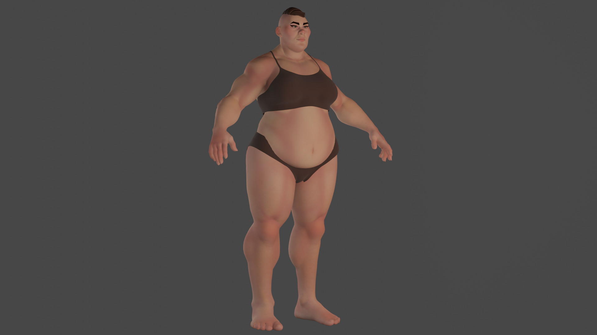 Cartoon fat female character base mesh Low-poly 3D model Low-poly 3D model_3