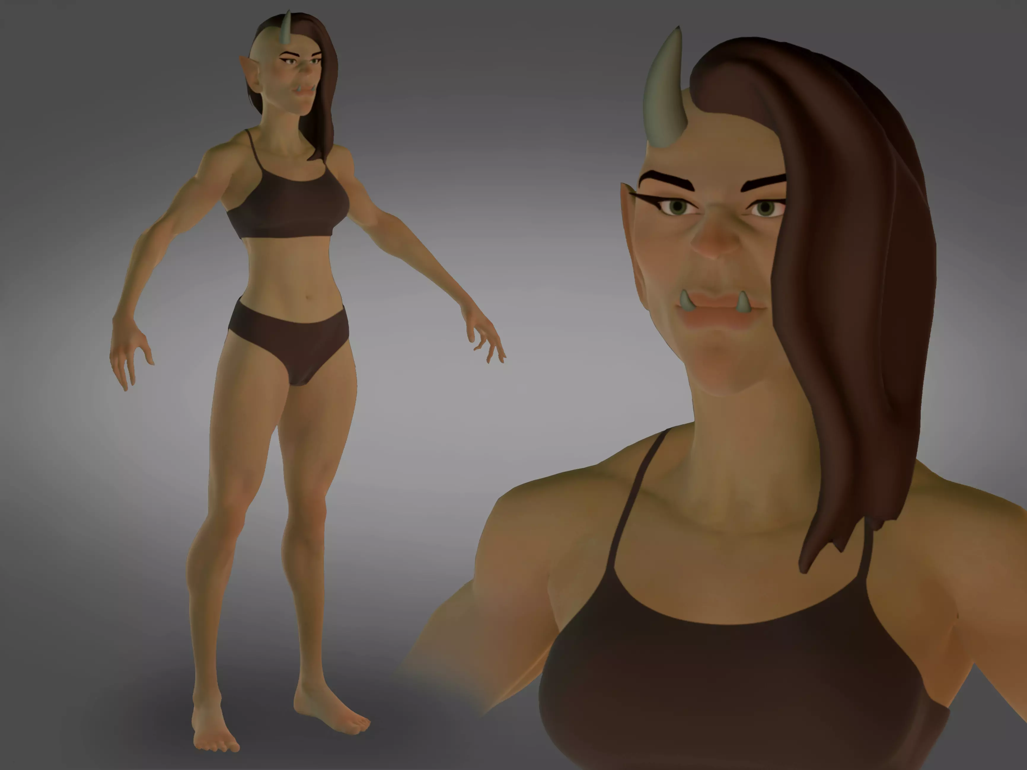 Cartoon female devil character fantesy base mesh Low-poly Low-poly 3D model_0