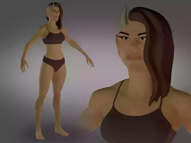 Cartoon female devil character fantesy base mesh Low-poly Low-poly 3D model Cartoon female devil character fantesy base mesh Low-poly Low-poly 3D model