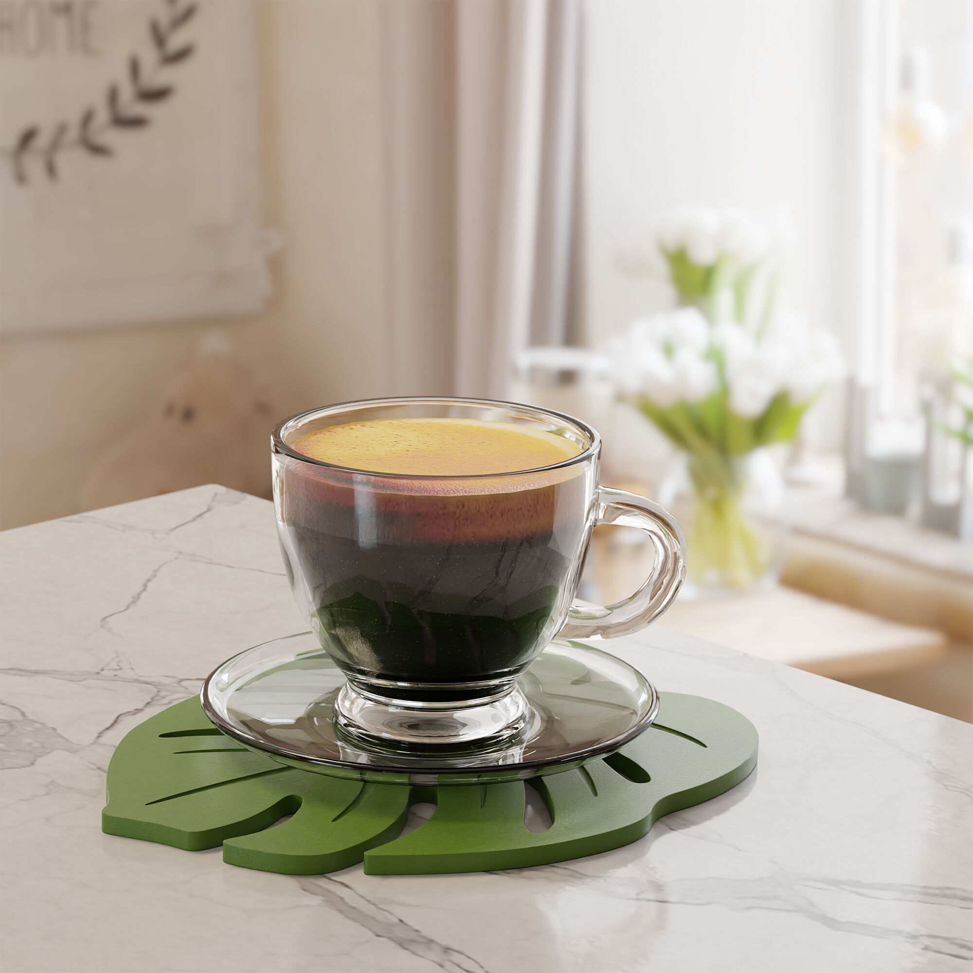 Monstera leaf hot pad coaster decoration 3D print model_1