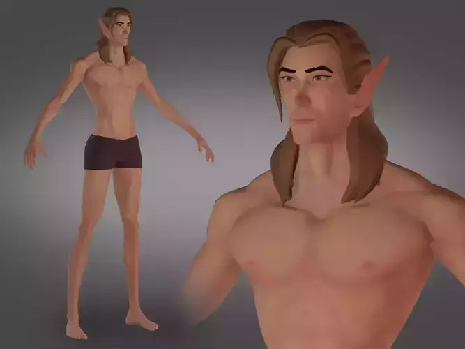 Cartoon elf male character fantesy base mesh Low-poly 3D model Free low-poly 3D model