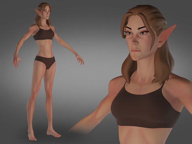 Cartoon female character fantesy base mesh Low-poly 3D model Low-poly 3D model