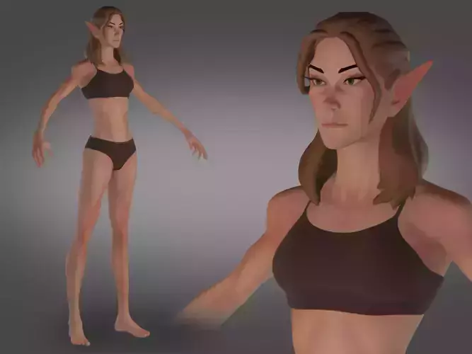 Cartoon female character fantesy base mesh Low-poly 3D model