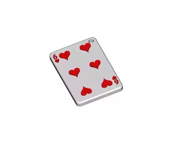 6 of Hearts Playing Card Keychain