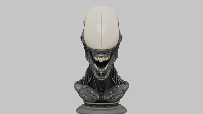 Alien Xenomorph Elongated Skull Head Bust High-Poly Sci-Fi  3D model