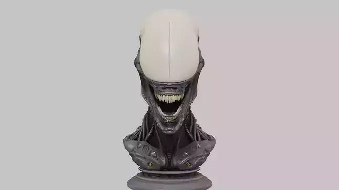 Alien Xenomorph Elongated Skull Head Bust High-Poly Sci-Fi 