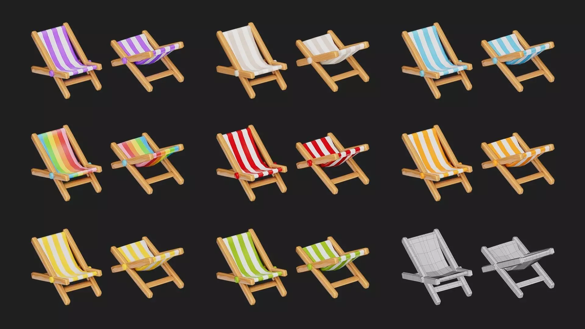 beach chair Low-poly 3D model_0