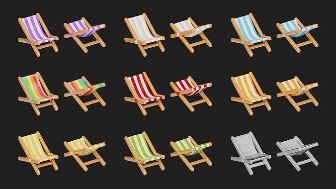 beach chair Low-poly 3D model