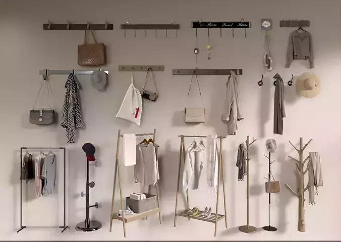 clothes rack clothes and hats  3D model