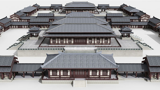 Chinese ancient architecture Low-poly 3D model