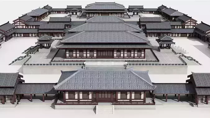 Chinese ancient architecture Low-poly 3D model