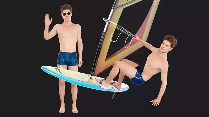 Male Windsurf Low-poly 3D model