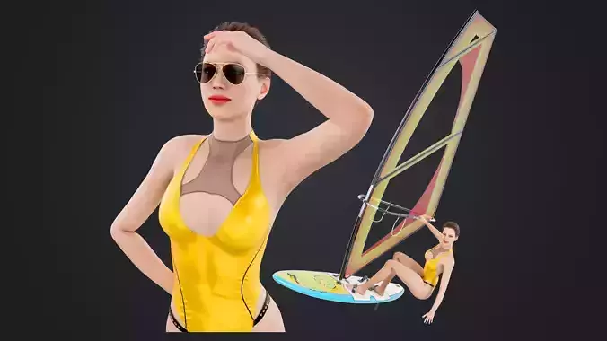 Female Windsurf Low-poly 3D model