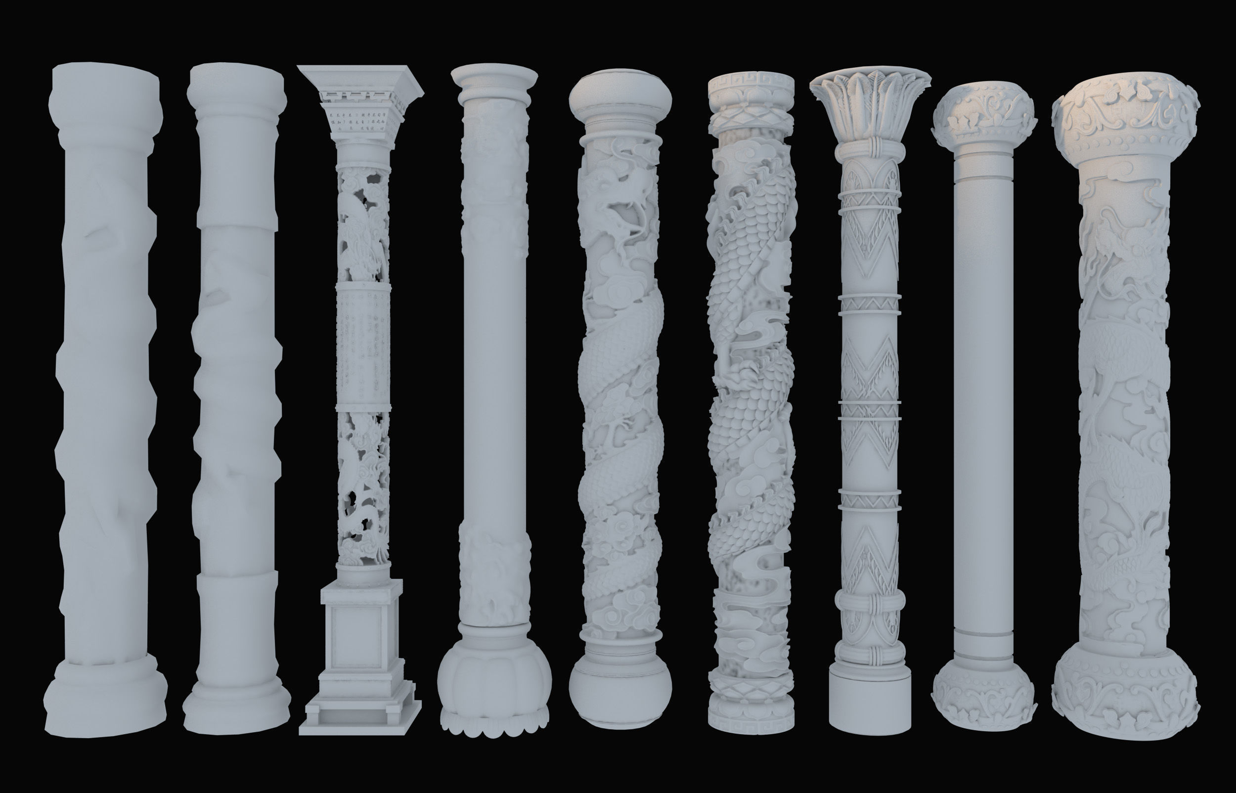 Chinese style pillars  Low-poly 3D model_2