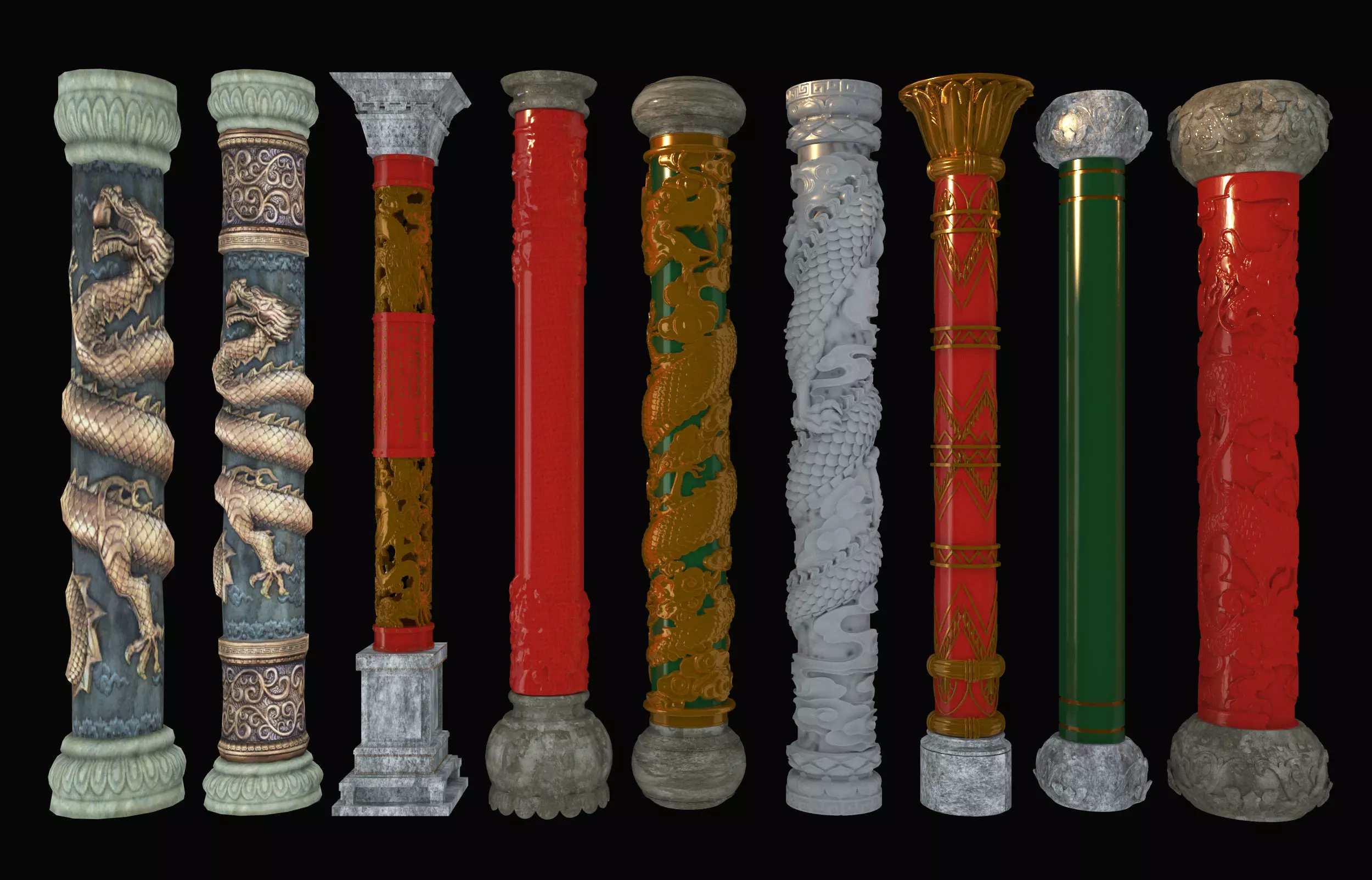 Chinese style pillars  Low-poly 3D model_0