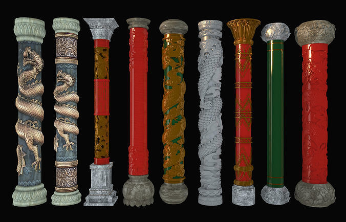 Chinese style pillars  Low-poly 3D model