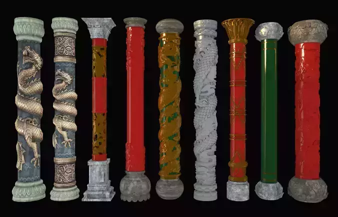 Chinese style pillars  Low-poly 3D model