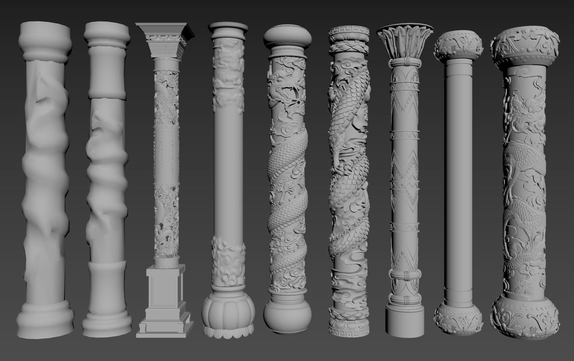 Chinese style pillars  Low-poly 3D model_1