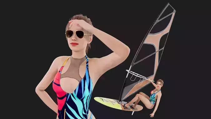 Female Windsurf Low-poly 3D model