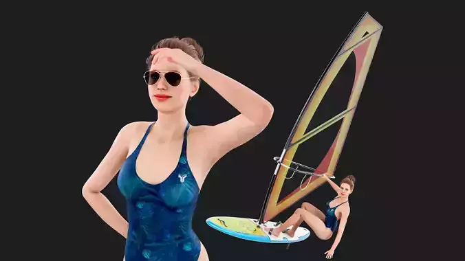 Female Windsurf Low-poly 3D model