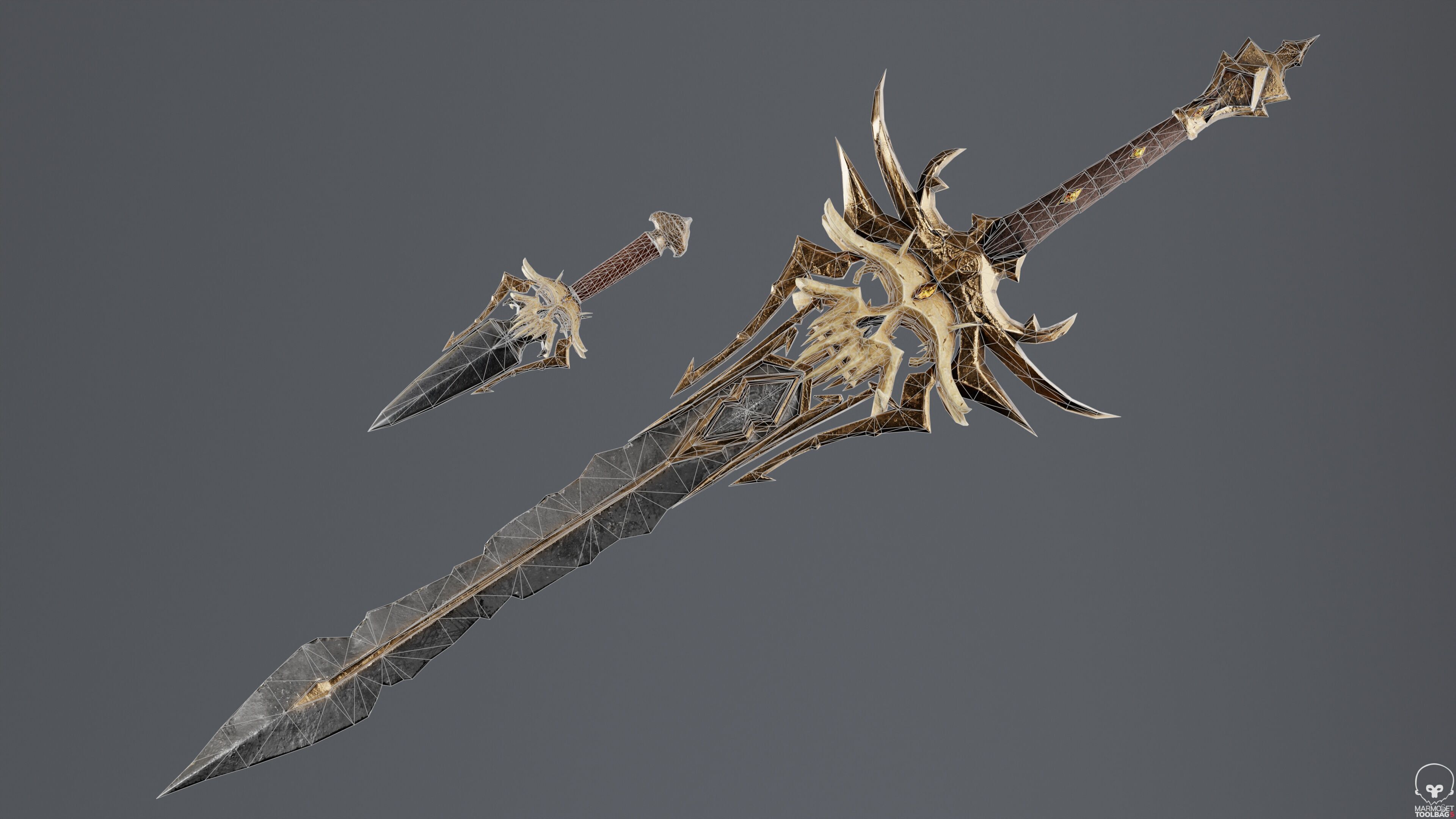 Ancient Sunray Defender Weapon Set Low-poly 3D model_1