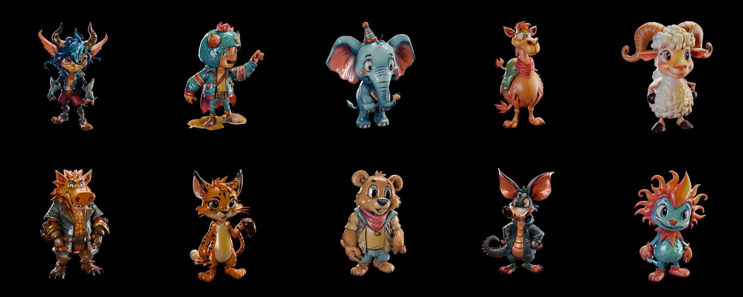 Animals bundle 5 pack 100 fbx Low-poly 3D model_15