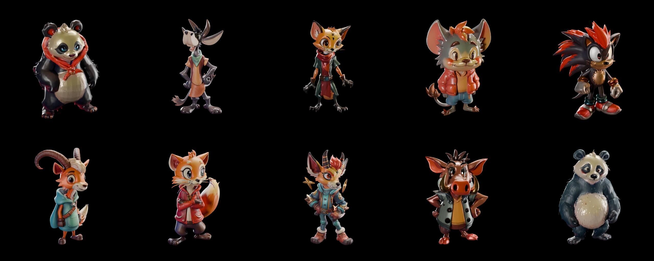 Animals bundle 5 pack 100 fbx Low-poly 3D model_5