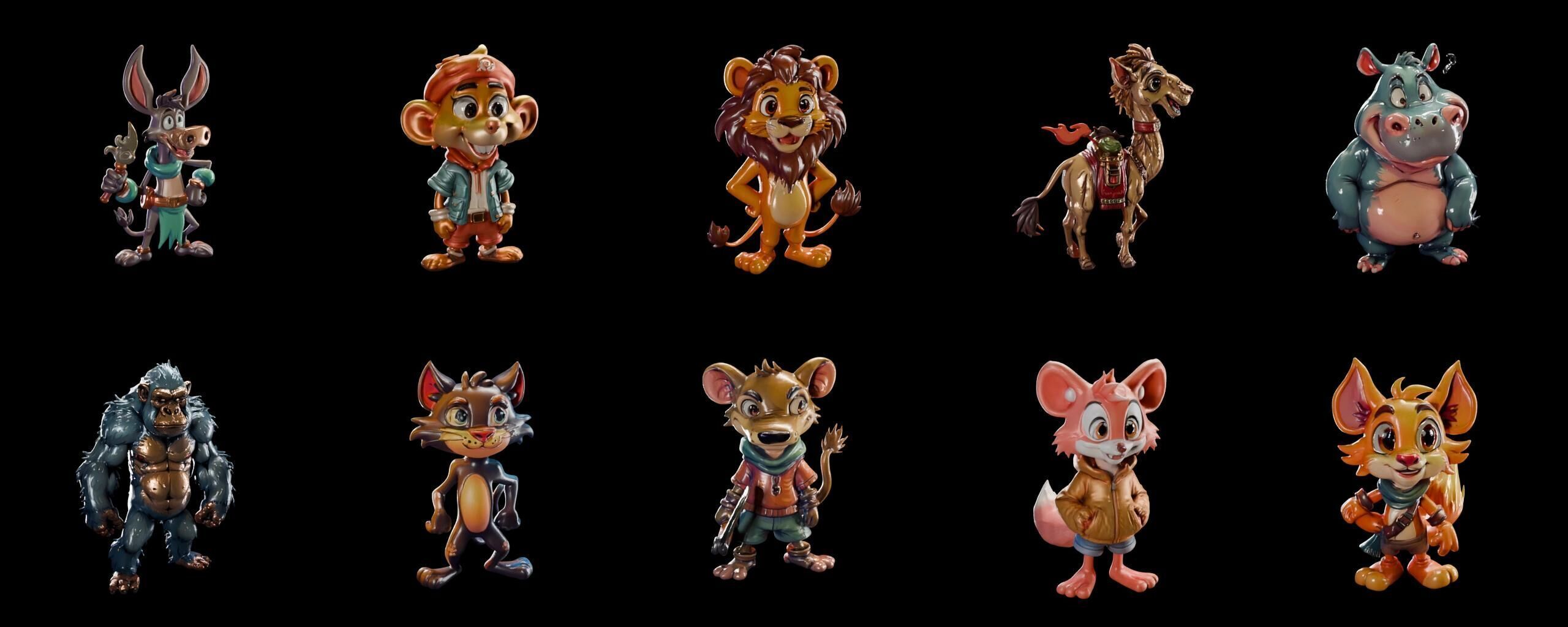 Animals bundle 4 pack 100 fbx Low-poly 3D model_5