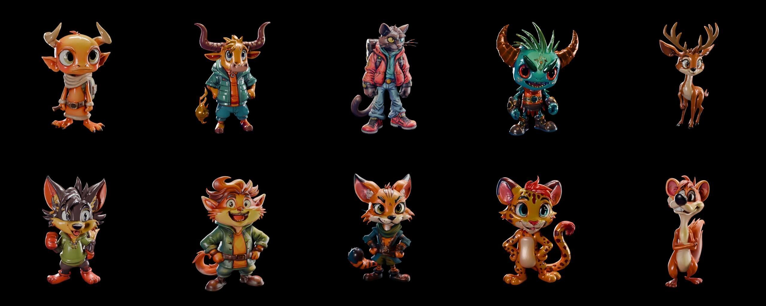 Animals bundle 4 pack 100 fbx Low-poly 3D model_9