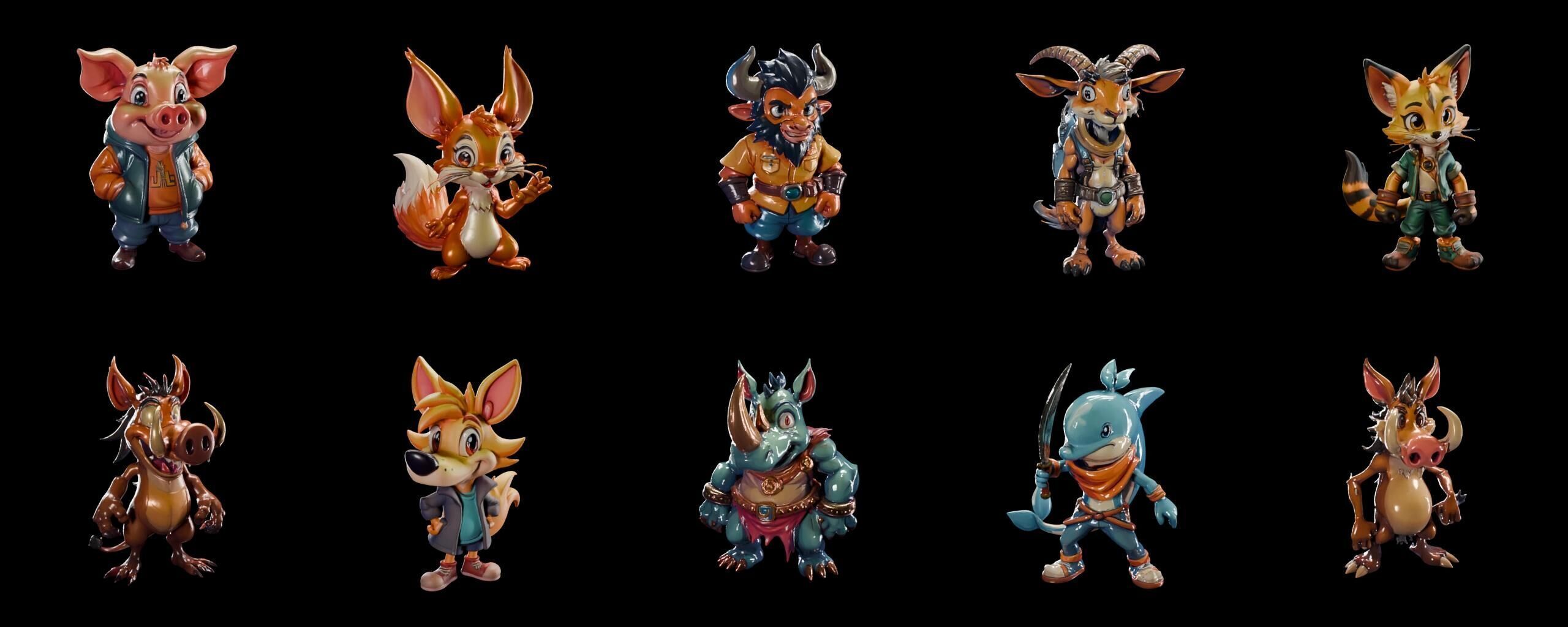 Animals bundle 4 pack 100 fbx Low-poly 3D model_1