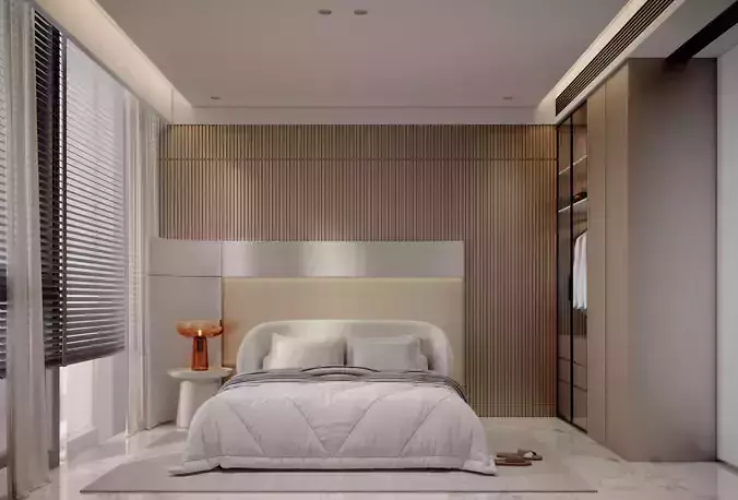 Modern log style bedroom