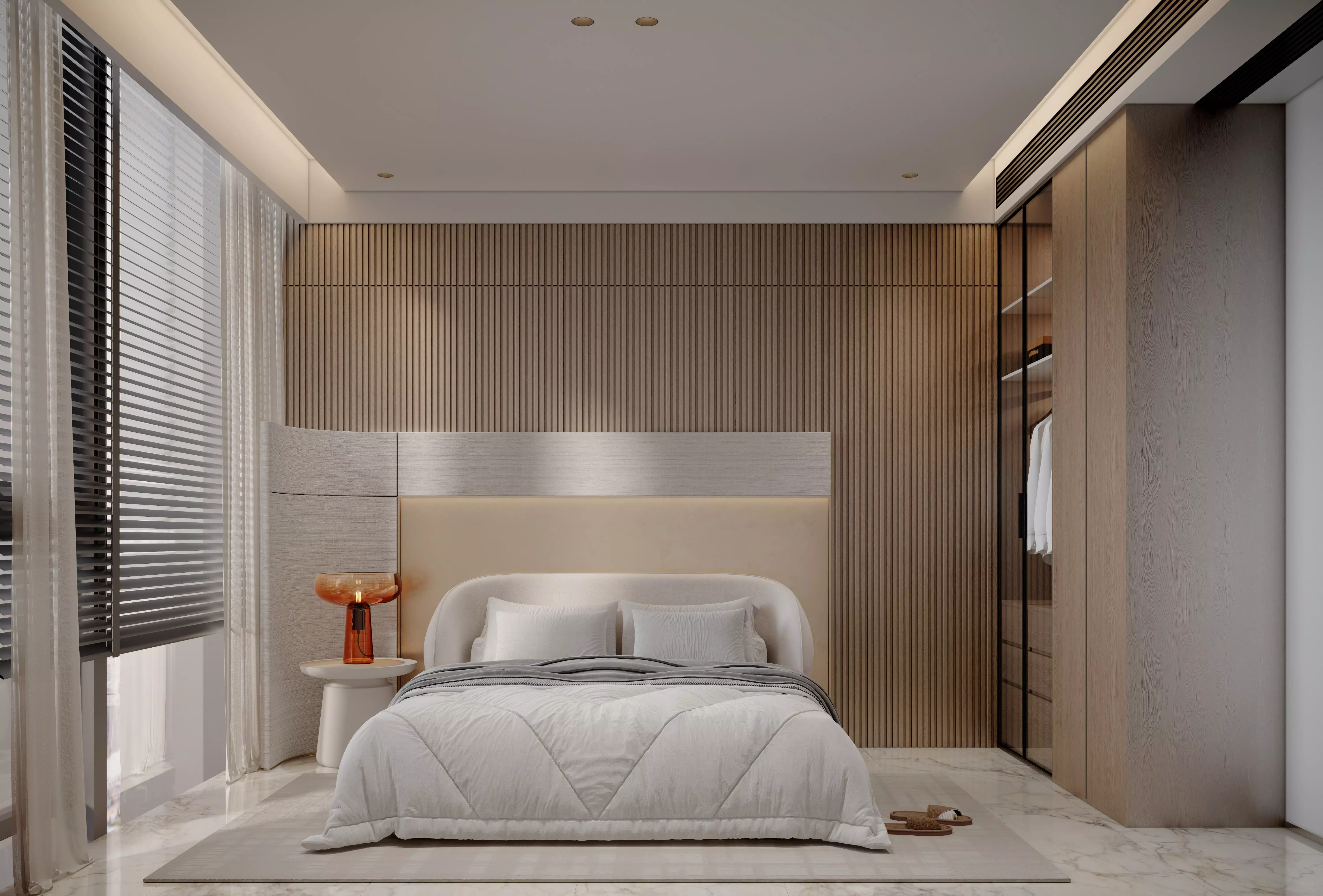 Modern log style bedroom 3D model_0