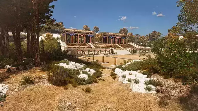 Ancient Greek Stadium Mediterranean Modular Environment Low-poly 3D model