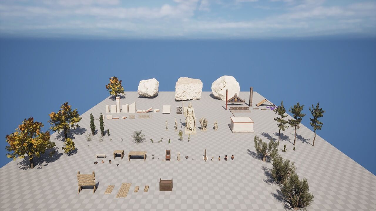 Ancient Greek Stadium Mediterranean Modular Environment Low-poly 3D model_12