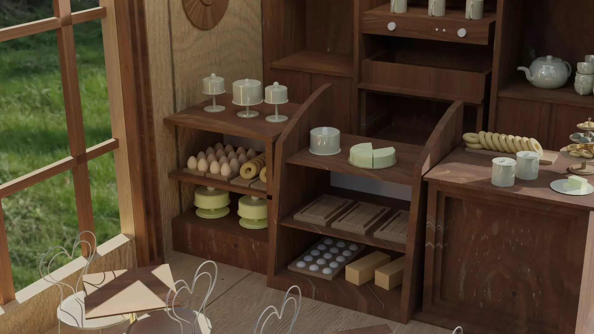 Cafe corner Low-poly 3D model_0