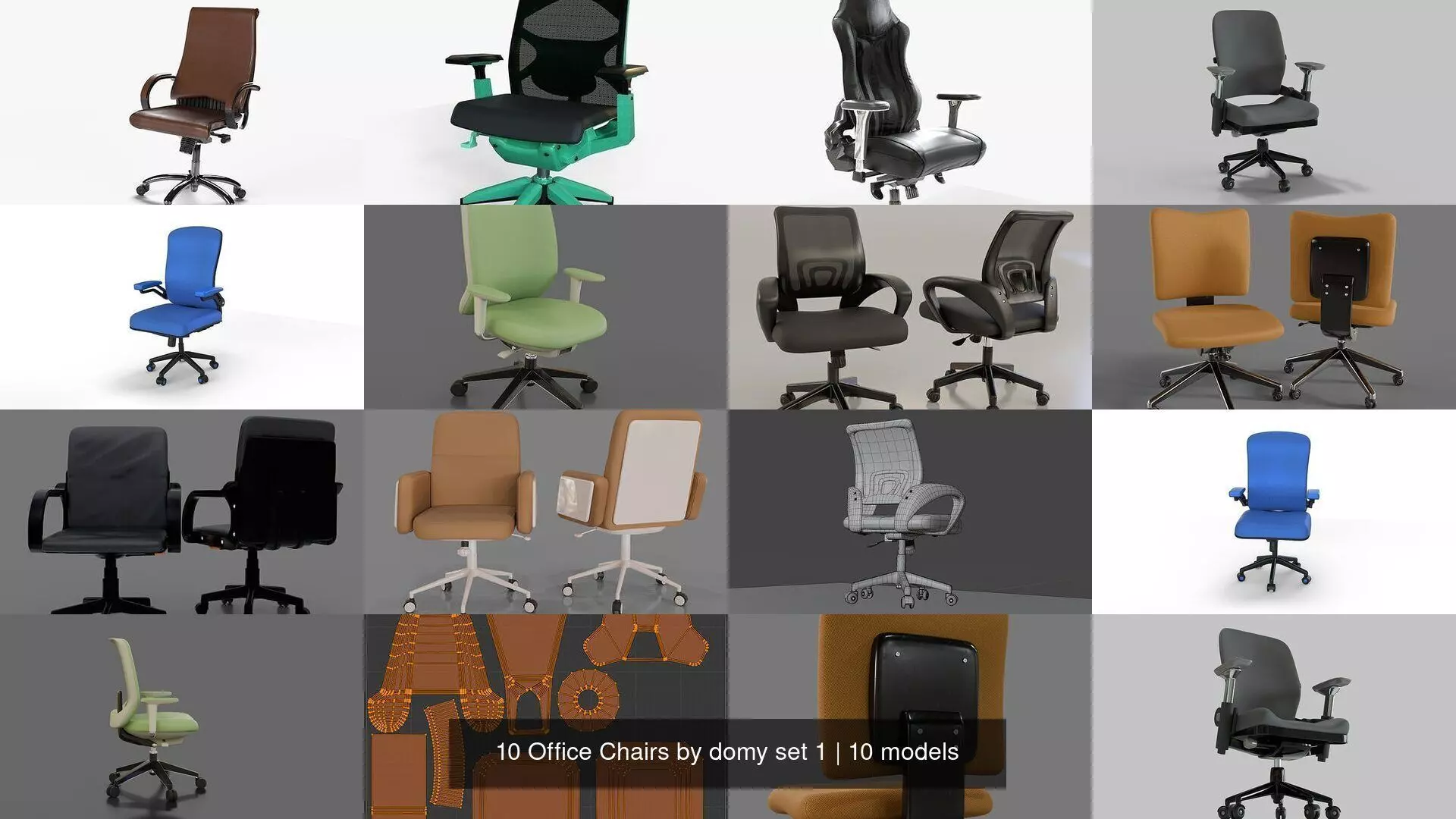 10 Office Chairs by domy set 1 3D Model Collection_0