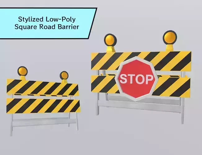 Stylized Low-Poly Square Stop Road Barrier