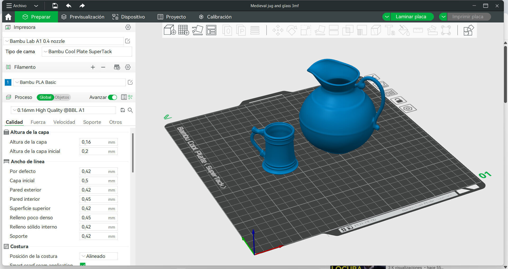 Medieval jug and glass 3D print model_9