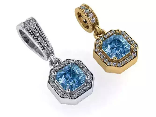 Pendant necklace with a gemstone Radiant Square 3D model print