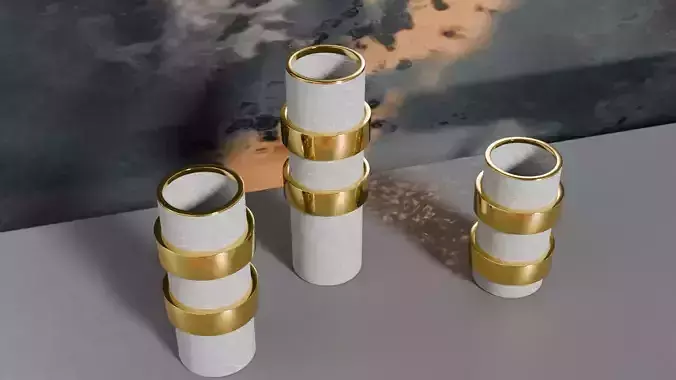  Elegant Decorative Vases with Gold Rings 3D Model