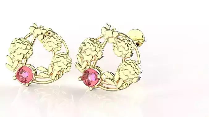 Birthflower Circle Stud Earring October 3D print model