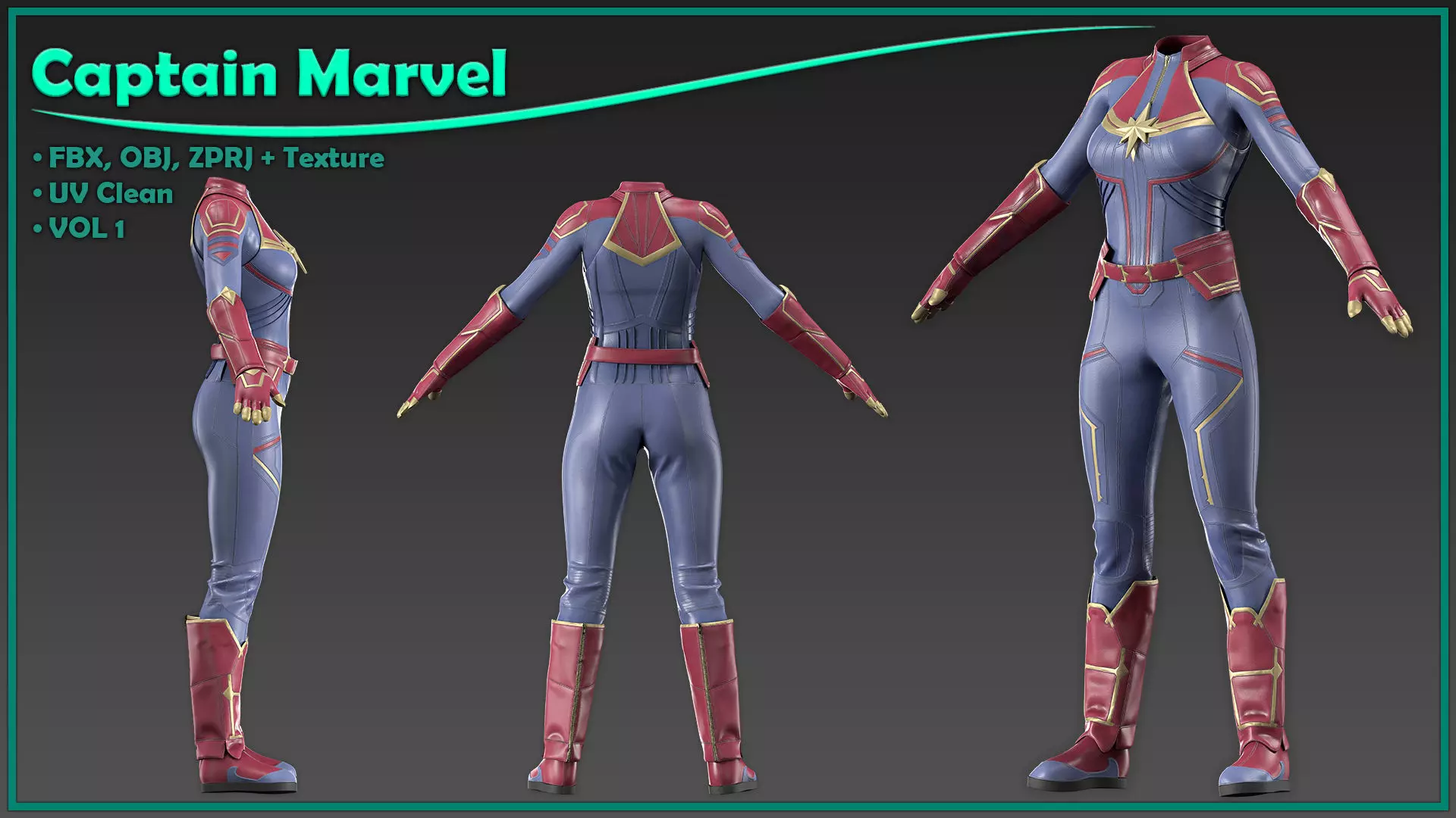 captain marvel outfit with texture 3D model