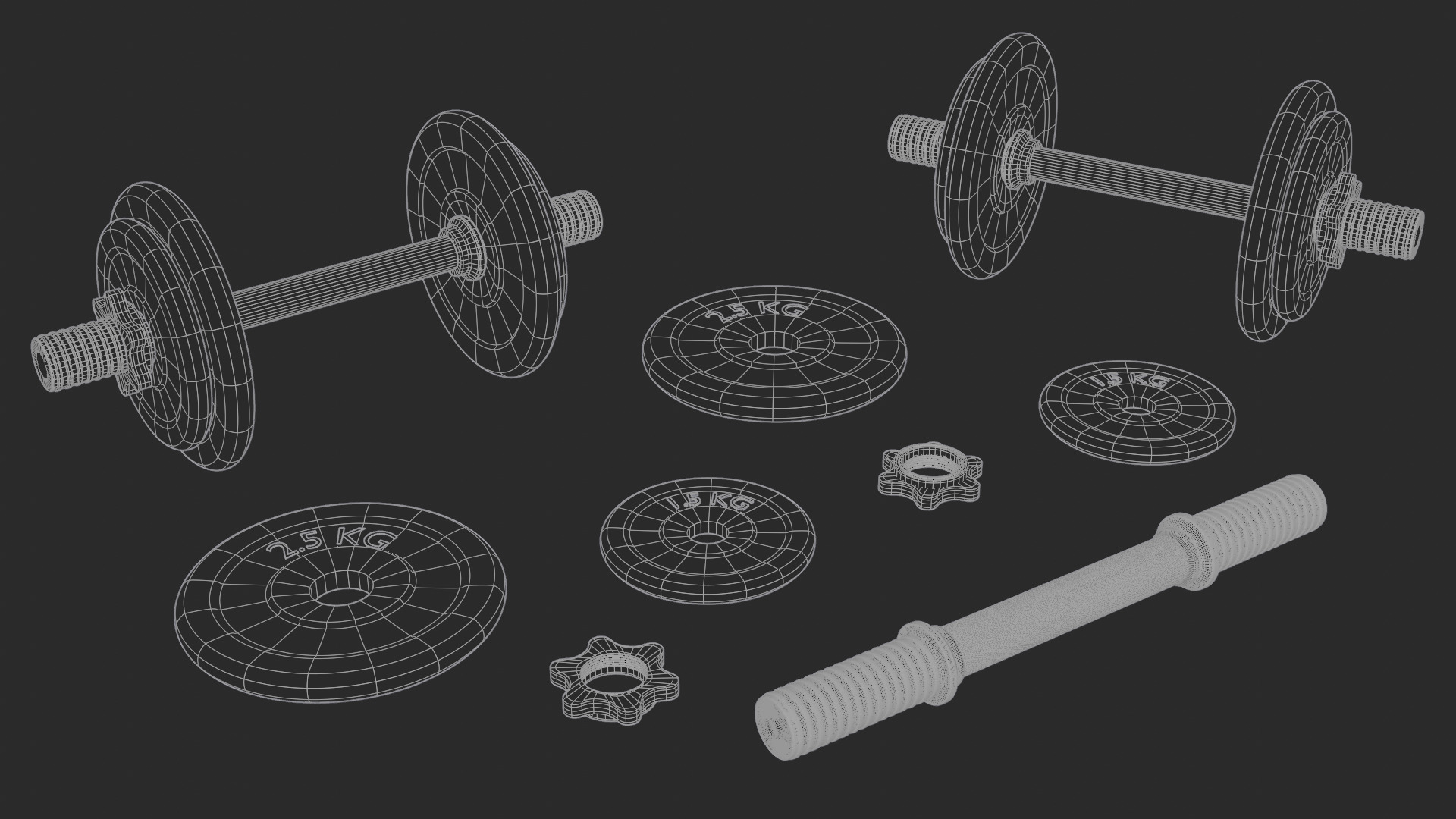 Gym Weights Set - Dumbbells Set Low-poly 3D model_2