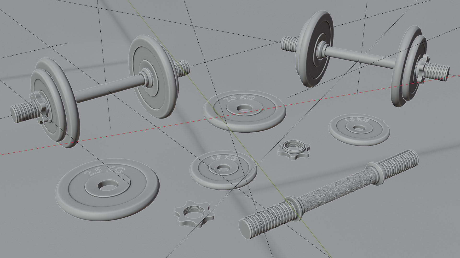 Gym Weights Set - Dumbbells Set Low-poly 3D model_9