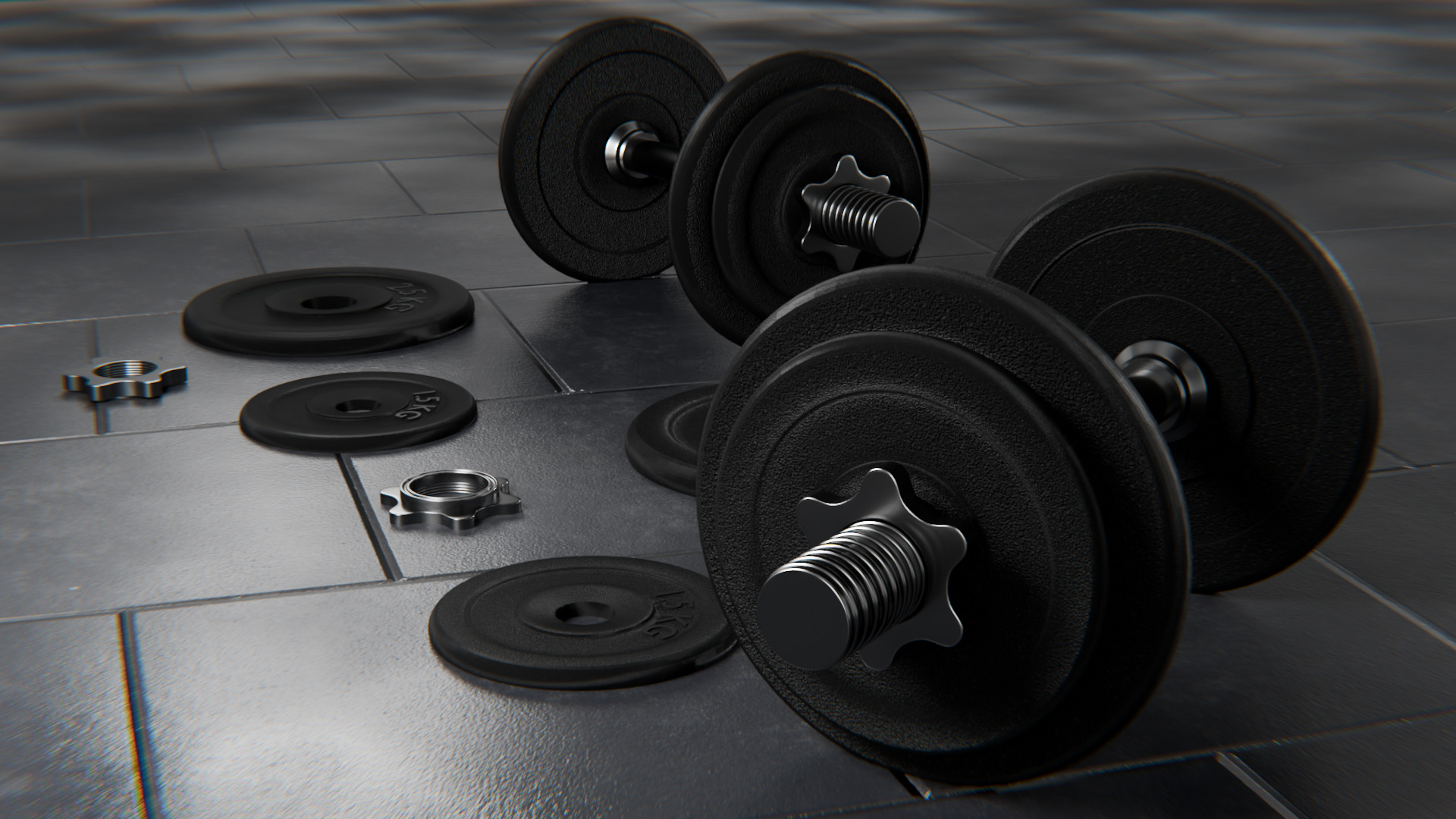 Gym Weights Set - Dumbbells Set Low-poly 3D model_4