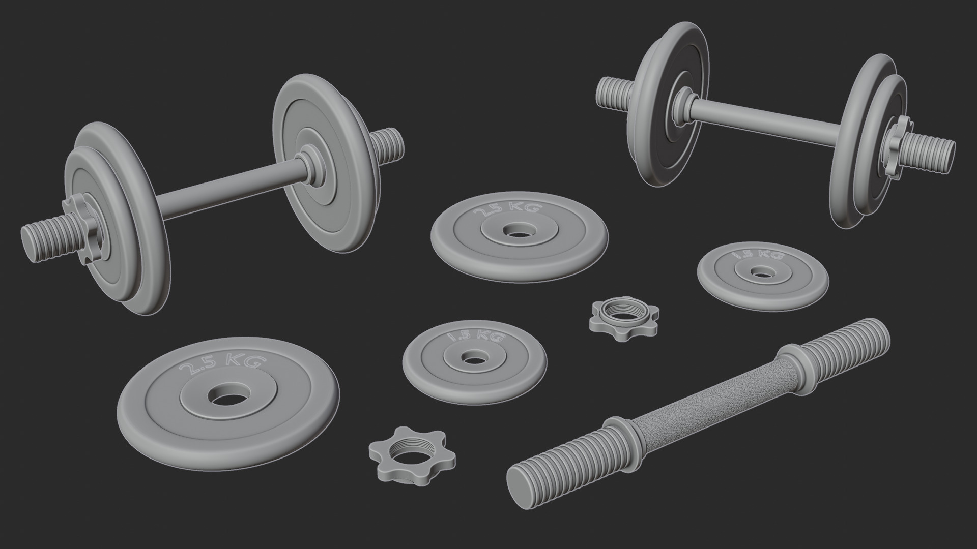 Gym Weights Set - Dumbbells Set Low-poly 3D model_1